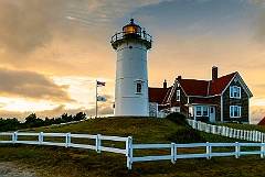 Sun Setting Behind Nobska Lighthouse on Cape Cod